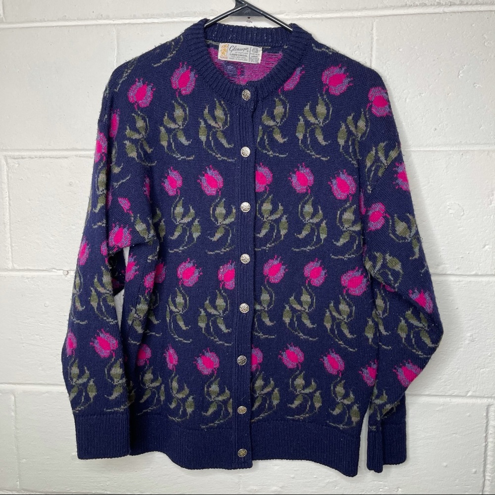 Vintage Glenugie wool floral button down sweater